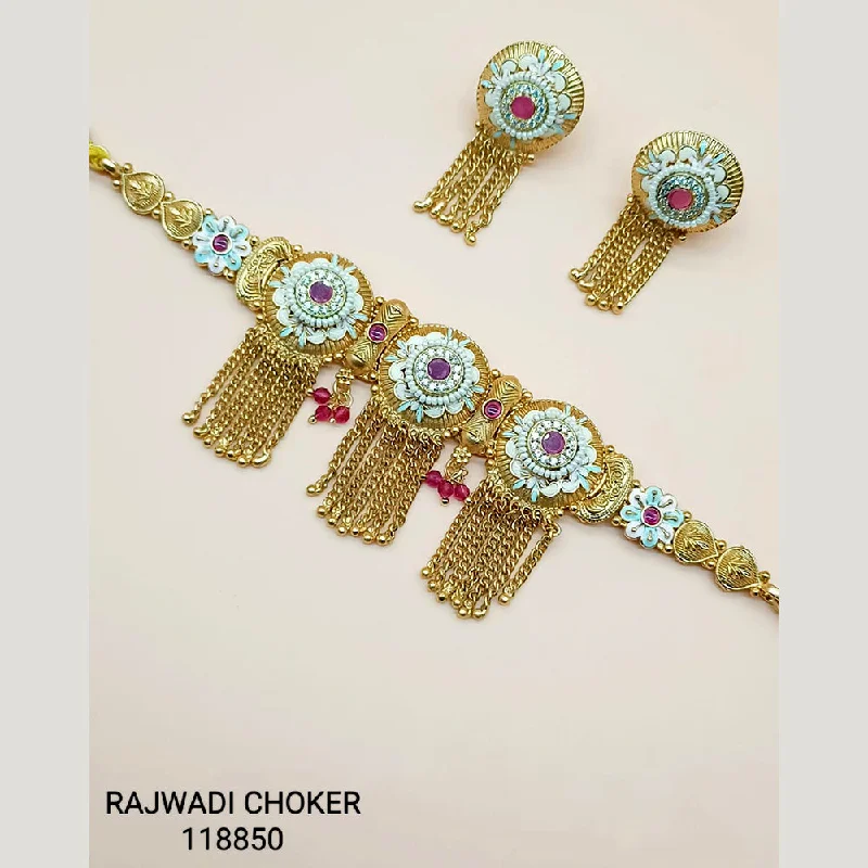 Colorful Gemstone Necklace-Padmawati Bangles Copper Gold Plated Choker Necklace Set