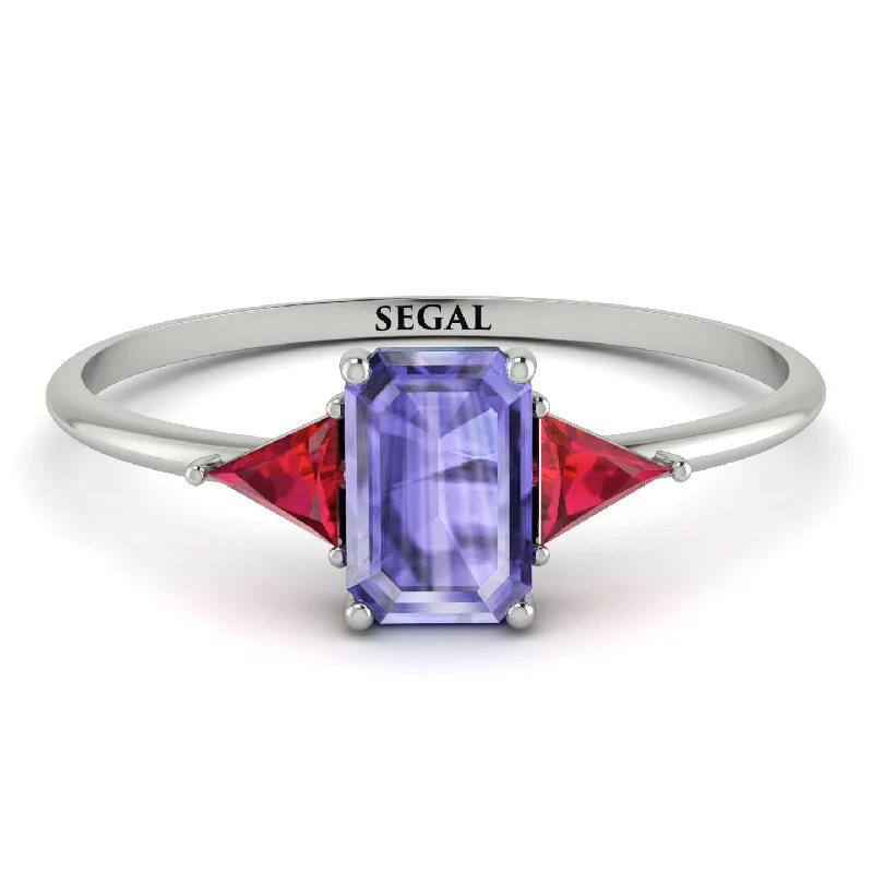 Unique Vintage Wedding Ring-Emerald Cut Tanzanite With Triangles Ring - Remi No. 212