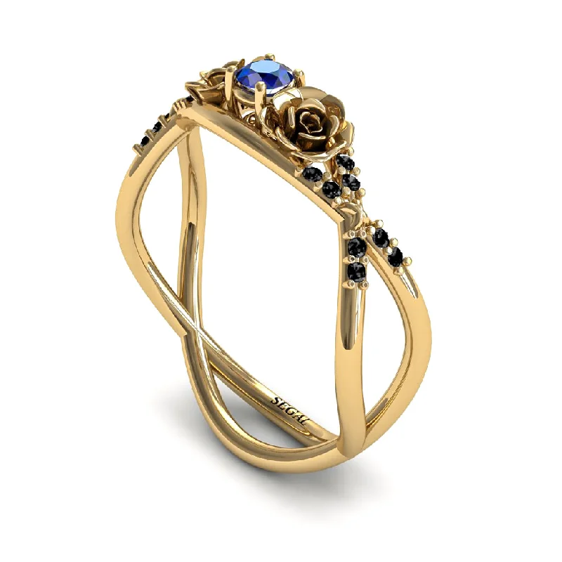 Luxury Engagement Ring-Rose Engagement ring 14K Yellow Gold Thin Elegant Flower Ring Sapphire - Stella no. 25