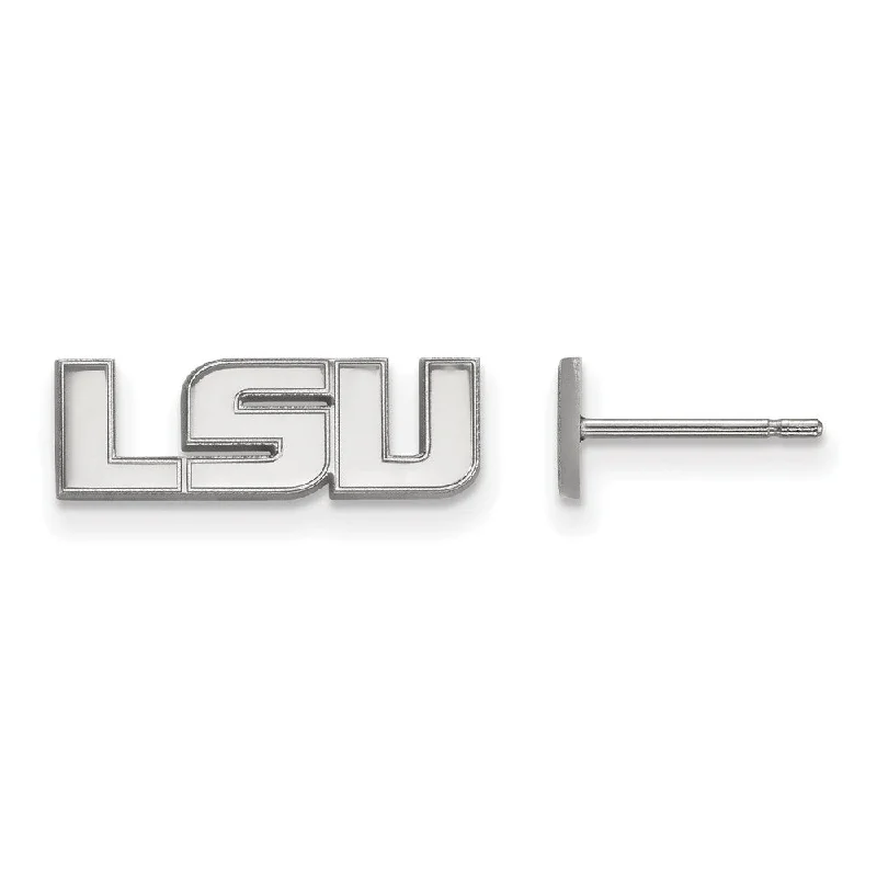 Heart Shaped Stud Earrings-14k White Gold Louisiana State University XS 'LSU' Post Earrings