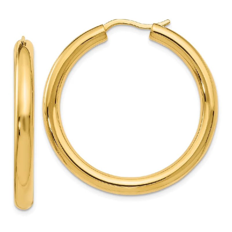 Nature-Inspired Gold Earrings-3.5mm Round Tube Hoop Earrings in Yellow Gold Tone Plated Silver, 33mm