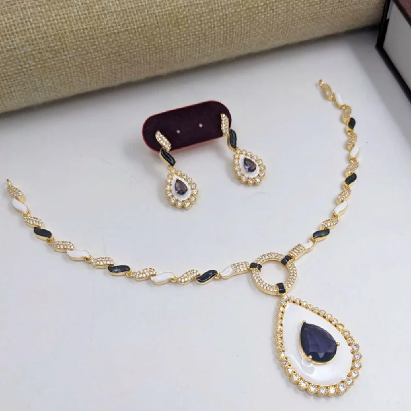 Choker Necklace for Women-Aamrapali Gold Plated Austrian Stone And Meenakari Necklace Set