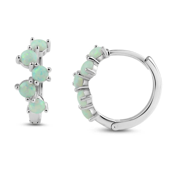 Elegant Crystal Earrings-Rhodium Plated 925 Sterling Silver Alternating Opal Hoop Earrings