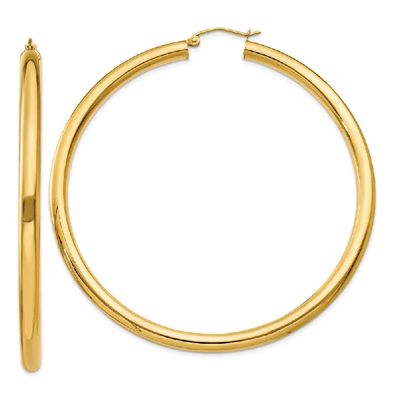 Minimalist Earrings for Everyday-4mm x 65mm 14k Yellow Gold Classic Round Hoop Earrings