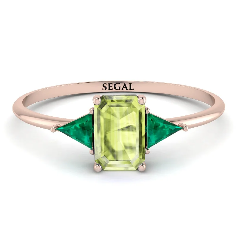 Custom Engagement Ring Set-Emerald Cut Peridot With Triangles Ring - Remi No. 705