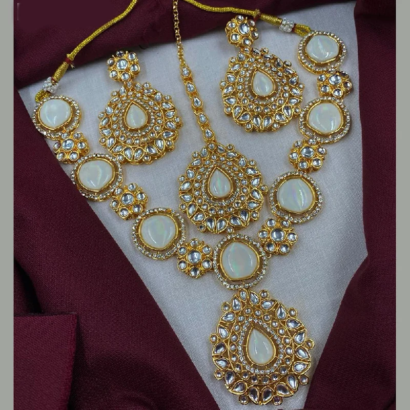 Pearl and Diamond Necklace-Royal Kundan Jewellery Gold Plated Kundan Stone Necklace Set