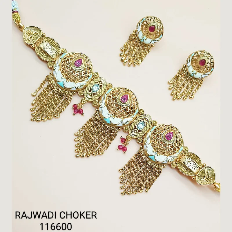 Statement Necklace for Weddings-Padmawati Bangles Copper Gold Plated Choker Necklace Set