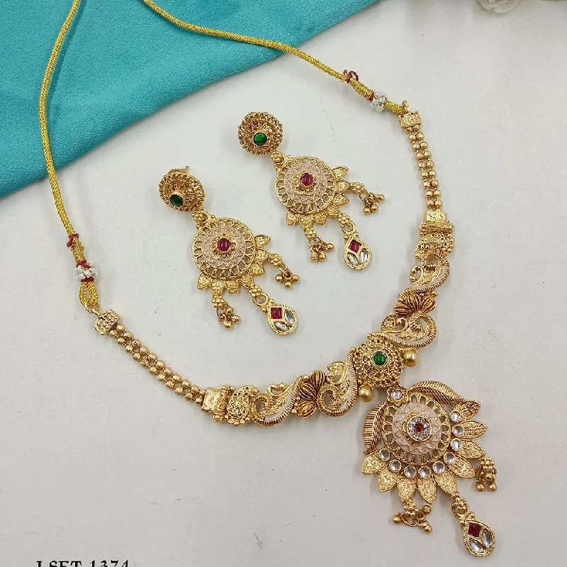 Unique Heart Necklace-SP Jewellery Gold Plated Pota Stone Meenakari Necklace Set