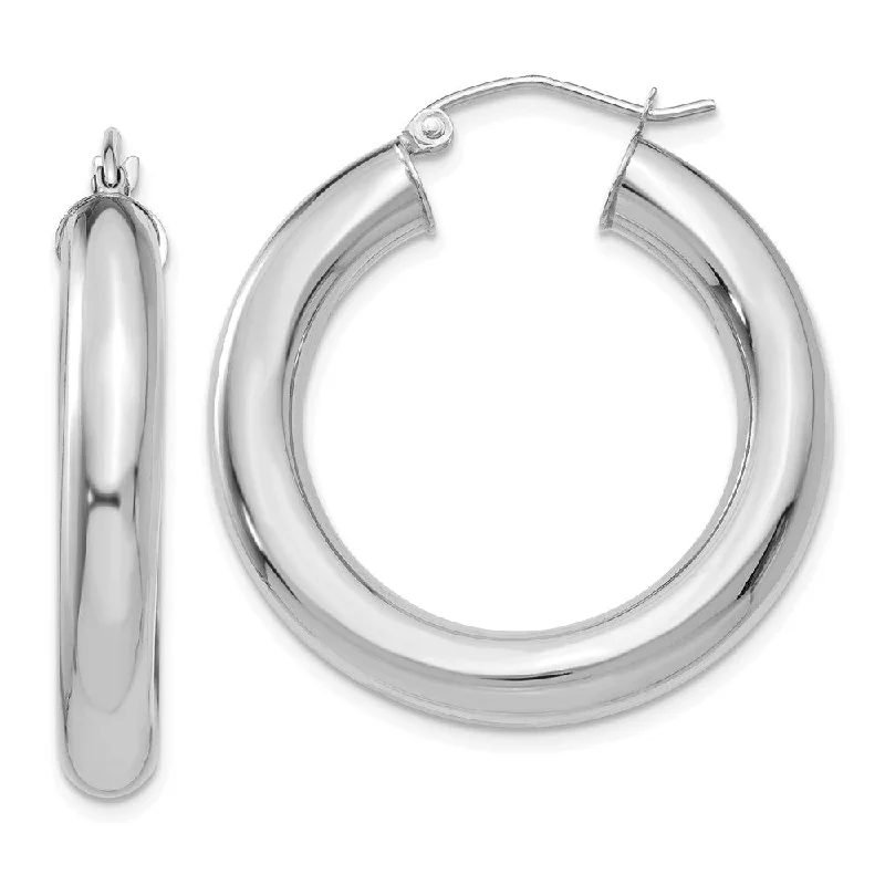 Chic Ear Cuffs-5mm, 14k White Gold Classic Round Hoop Earrings, 30mm (1 1/8 Inch)