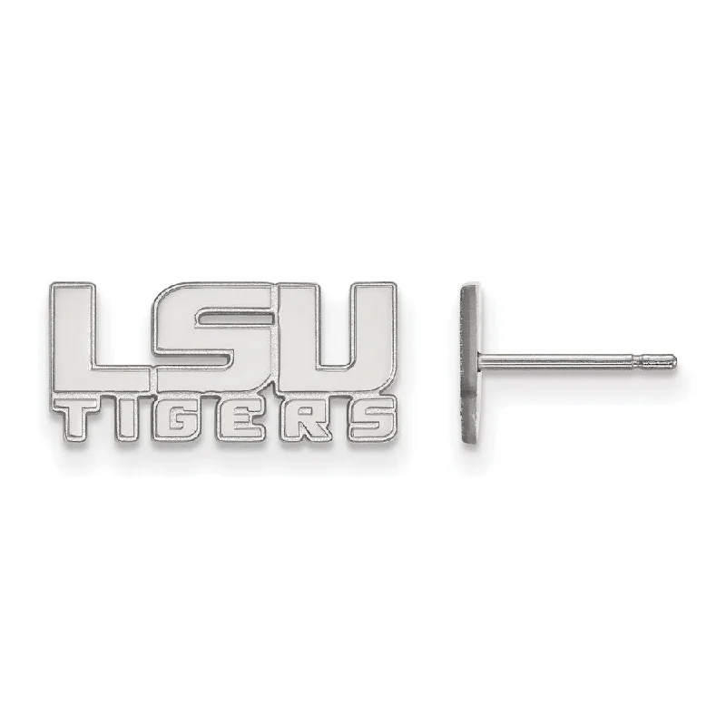 Unique Dangle Earrings-10k White Gold Louisiana State University XS (Tiny) Post Earrings