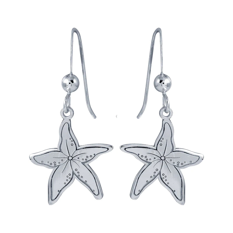 Gold Diamond Stud Earrings-Silver 925 Rhodium Dangling Starfish Earrings