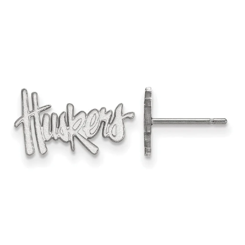 Chic Ear Cuffs-14k White Gold University of Nebraska XS 'Huskers' Post Earrings