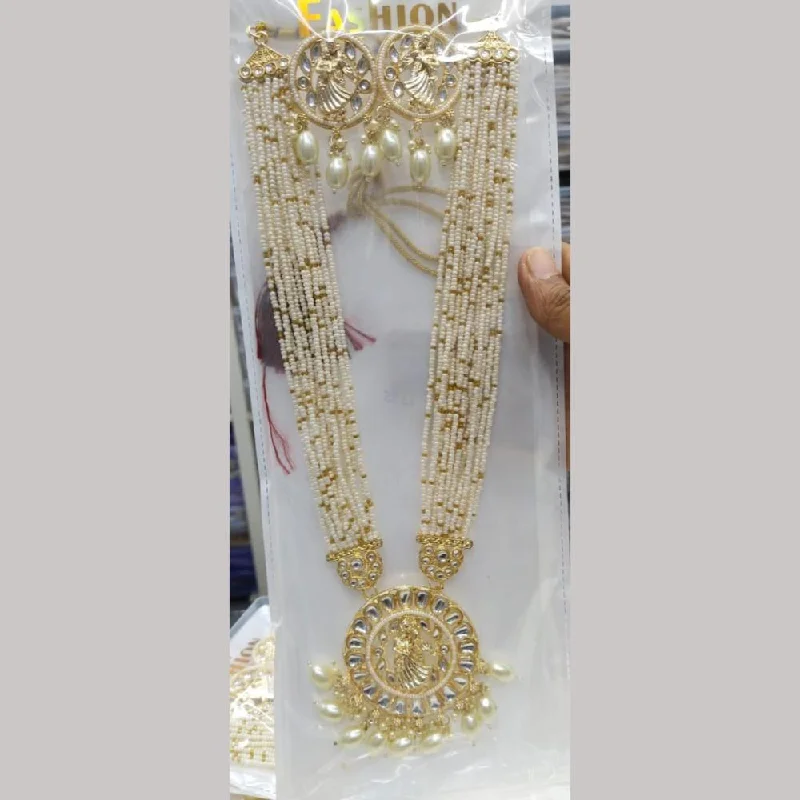 Gold Statement Necklace-Manisha Jewellery Gold Plated Kundan Stone And Pearls Long Necklace Set