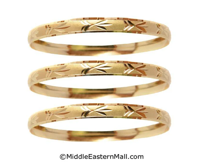 Custom Engraved Bracelets-Bangle Bracelets Set of 3 Oro Laminado Gold Plated one year warranty #11 (7220)