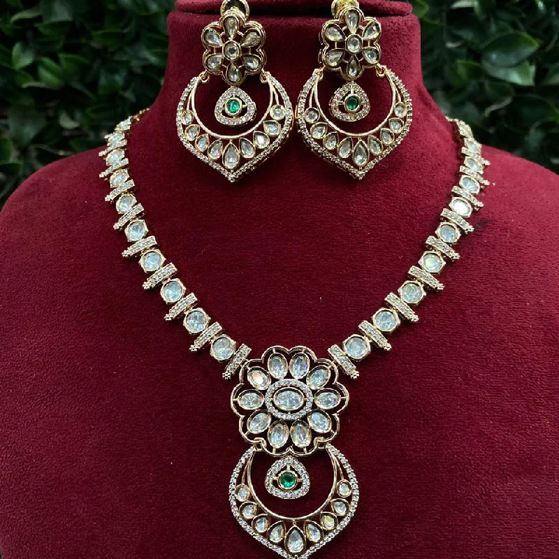 Simple Diamond Necklace-Royal Kundan Jewellery Gold Plated Polki Kundan Stone Necklace Set