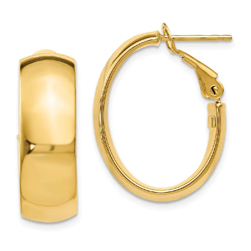 Custom Design Earrings-7.5mm Polished 14k Yellow Gold Oval Hoop Earrings, 23mm (15/16 Inch)