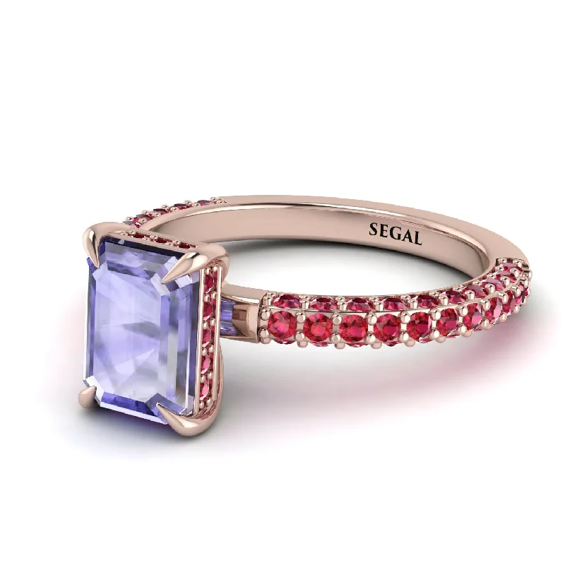 Wedding Ring with Emerald-Hidden Halo Emerald Cut Tanzanite Engagement Ring - Ximena No. 211