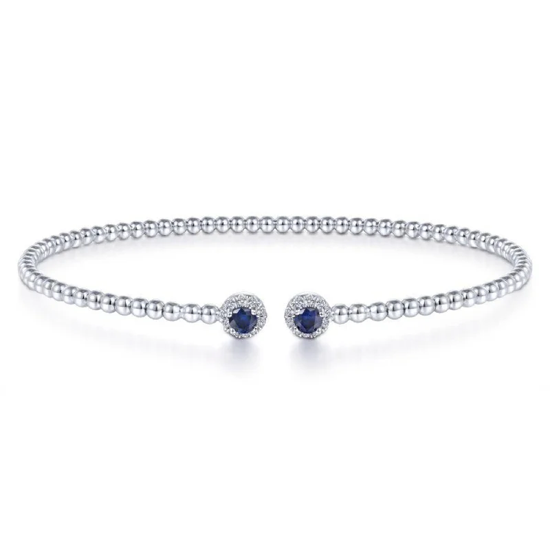 Simple Rose Gold Bangles-14K White Gold Diamond and Sapphire Fashion Bangle