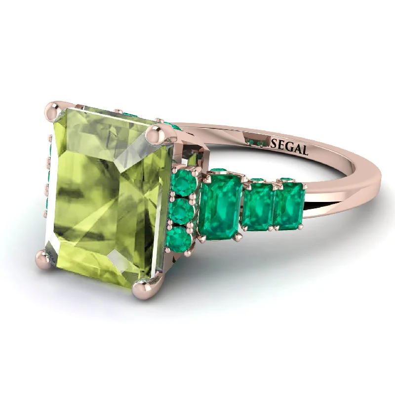 Men's Wedding Ring-Emerald Cut Peridot Ring Hidden Round Diamonds - Sawyer No. 705