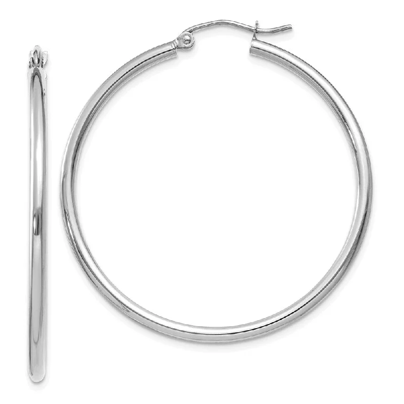 Beautiful Long Earrings-2mm, 14k White Gold Classic Round Hoop Earrings, 40mm (1 1/2 Inch)