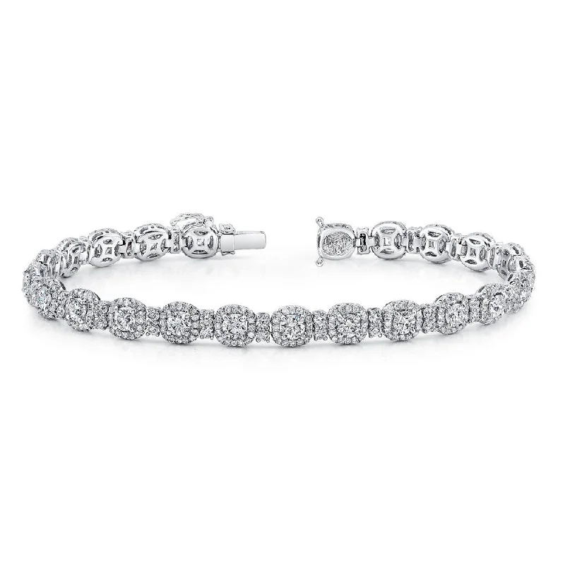 Silver Chain Bracelets-Uneek Bouquet Collection Halo Round Diamond Link Bracelet