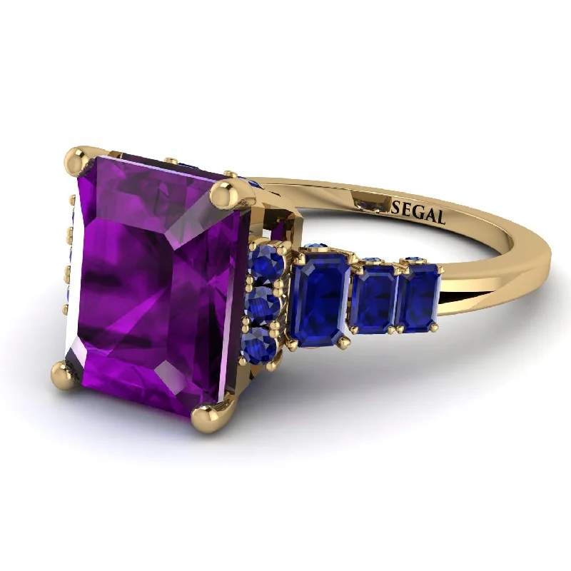 Bridal Wedding Ring-Emerald Cut Amethyst Ring Hidden Round Diamonds - Sawyer No. 313