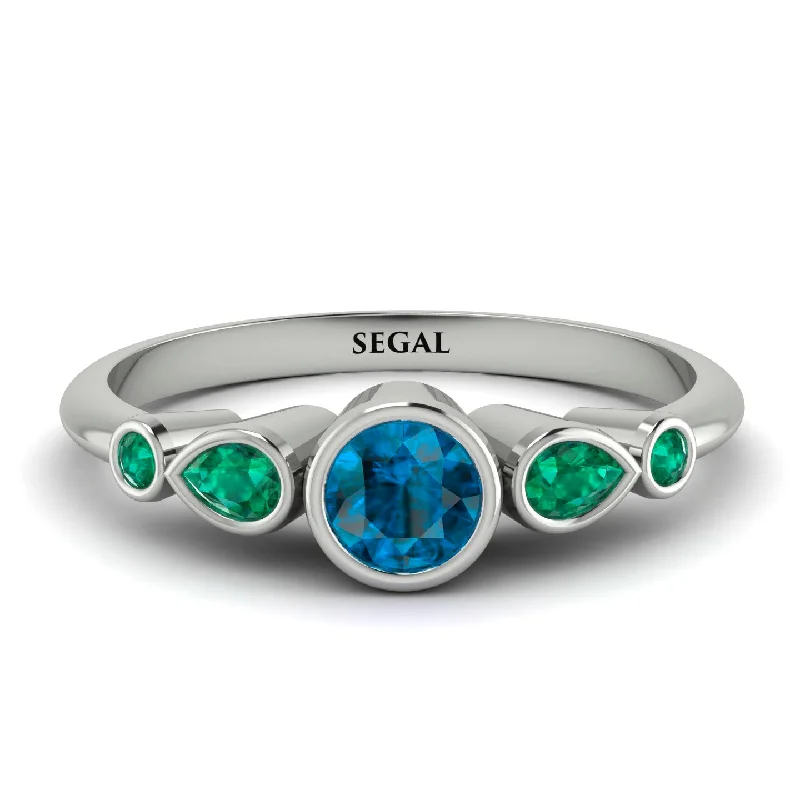 Unique Statement Ring-Bezel Symmetrical Blue Topaz Ring - Ivy No. 506