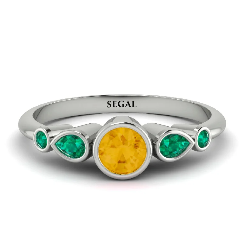 Diamond Ring for Anniversary-Bezel Symmetrical Citrine Ring - Ivy No. 606