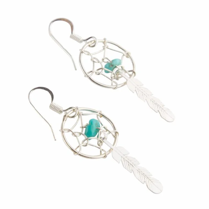 Silver Dangle Earrings-Mini Dreamcatcher Navajo Earrings - Sterling Silver