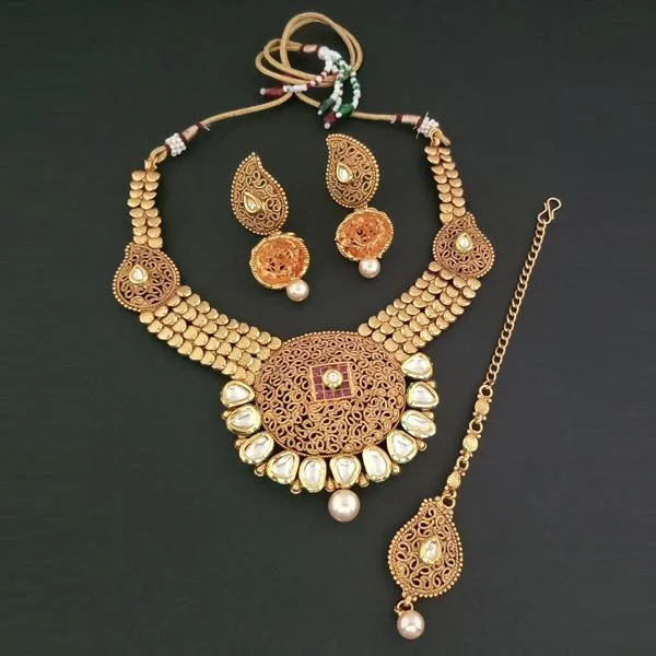 Elegant Crystal Necklace-Darshana Jewels AD Stone Copper Necklace Set With Maang Tikka - FAP0138D