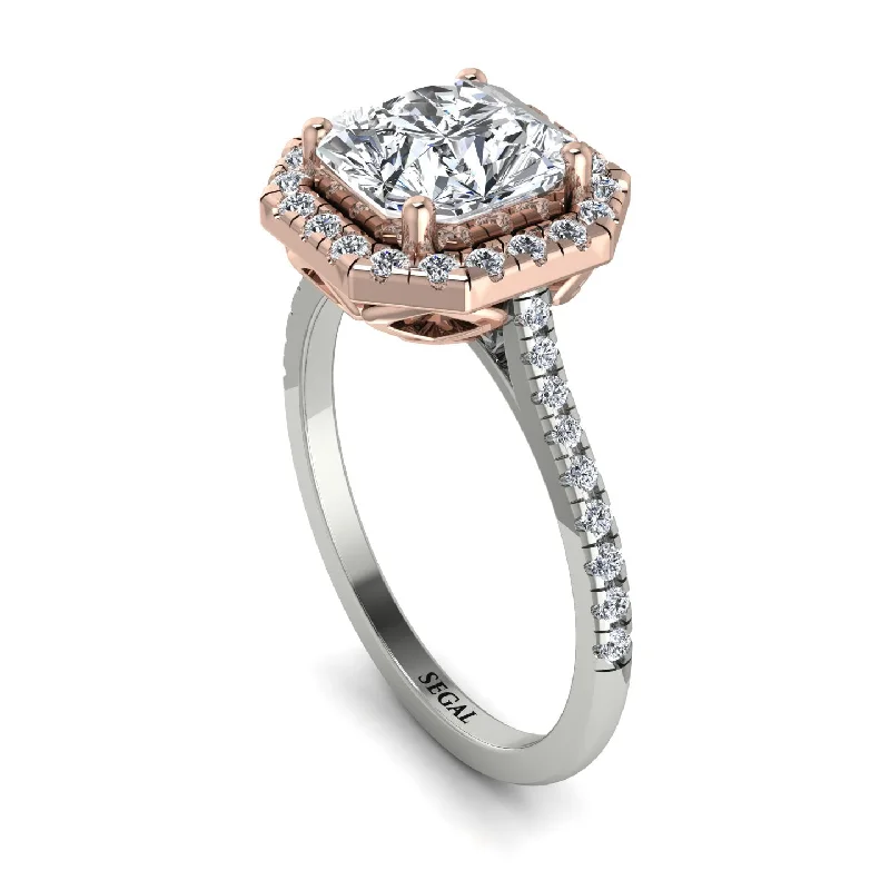 Unique Silver Wedding Ring-Two Tones Gorgeous Radiant Cut Diamond Pave Engagement Ring With Hidden Stone - Felicity No. 78