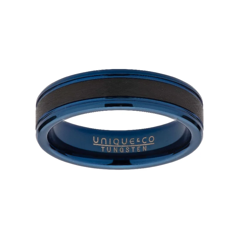 Elegant Sapphire Ring-Unique & Co 6mm Tungsten Carbide Ring with Black and Blue IP