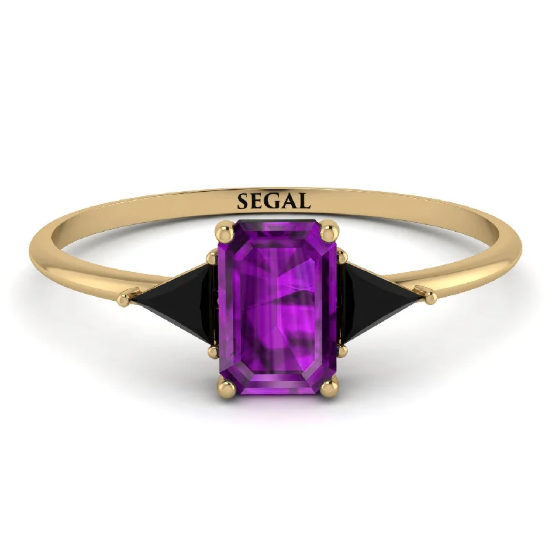 Classic Gold Ring-Emerald Cut Amethyst With Triangles Ring - Remi No. 307