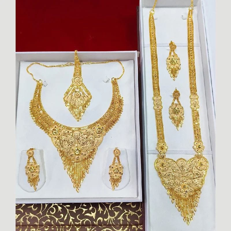 Pearl and Gold Necklace-Pari Art Jewellery Forming Double Necklace Set