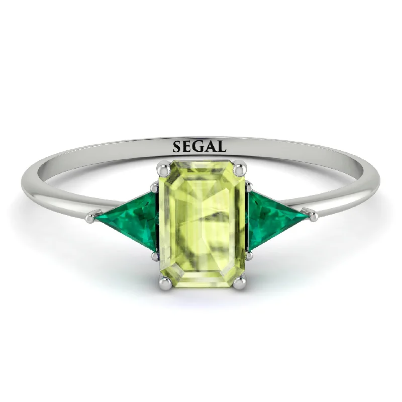 Modern Cocktail Ring-Emerald Cut Peridot With Triangles Ring - Remi No. 706