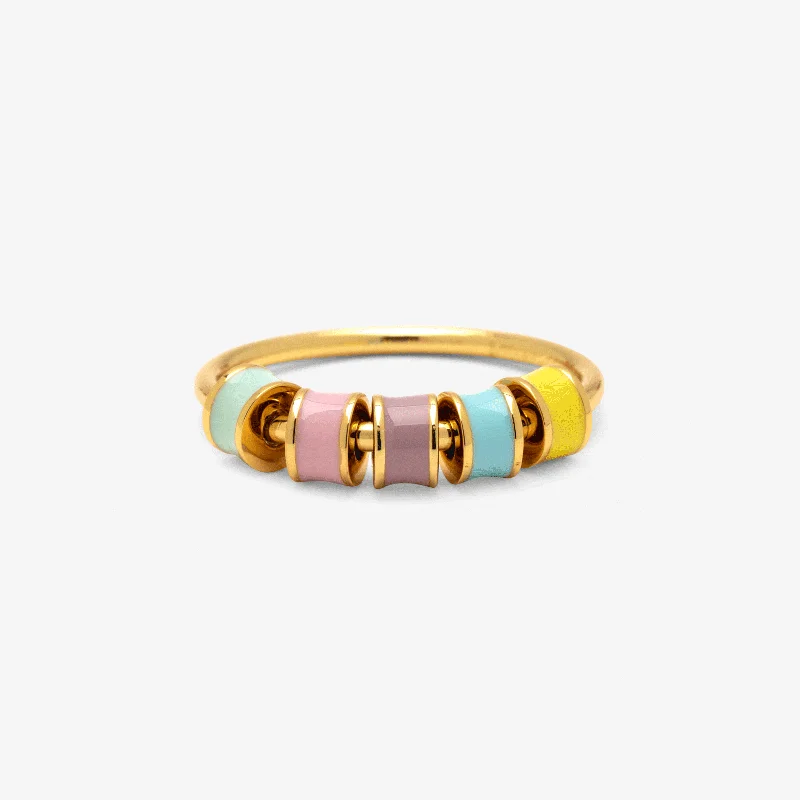 Minimalist Gold Ring-Mental Health Pastel Enamel Bead Fidget Ring