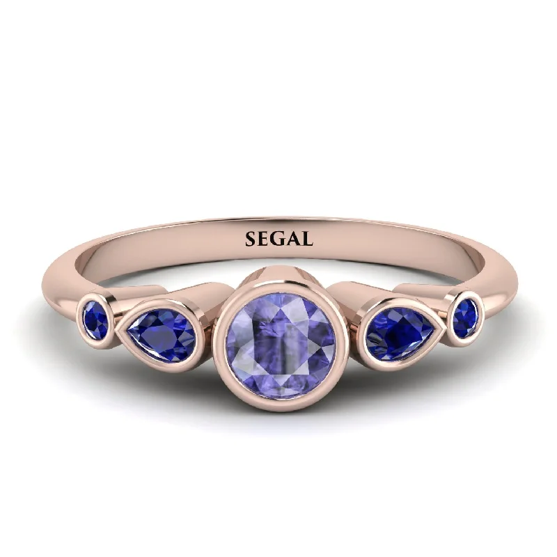 Wedding Ring Set with Diamonds-Bezel Symmetrical Tanzanite Ring - Ivy No. 214