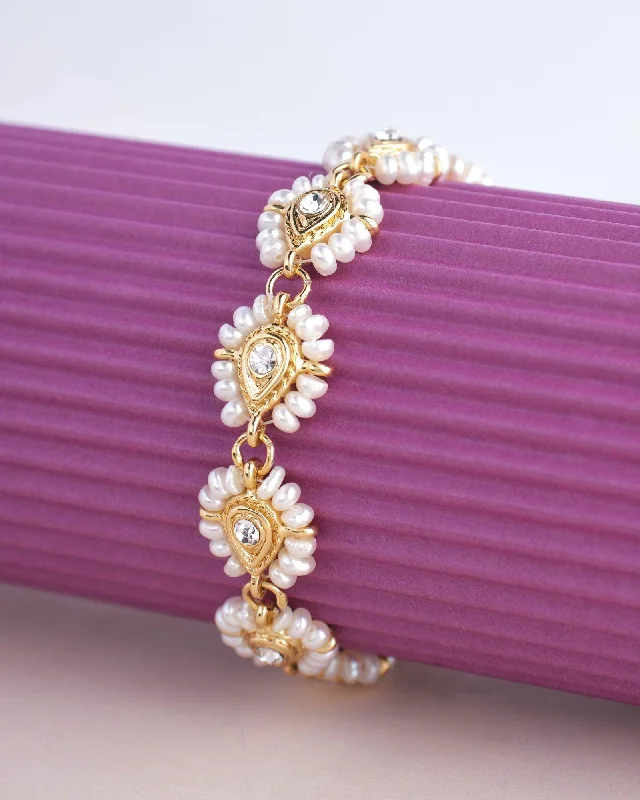 Gold Bangle Bracelets-Traditional Pearl Bracelet