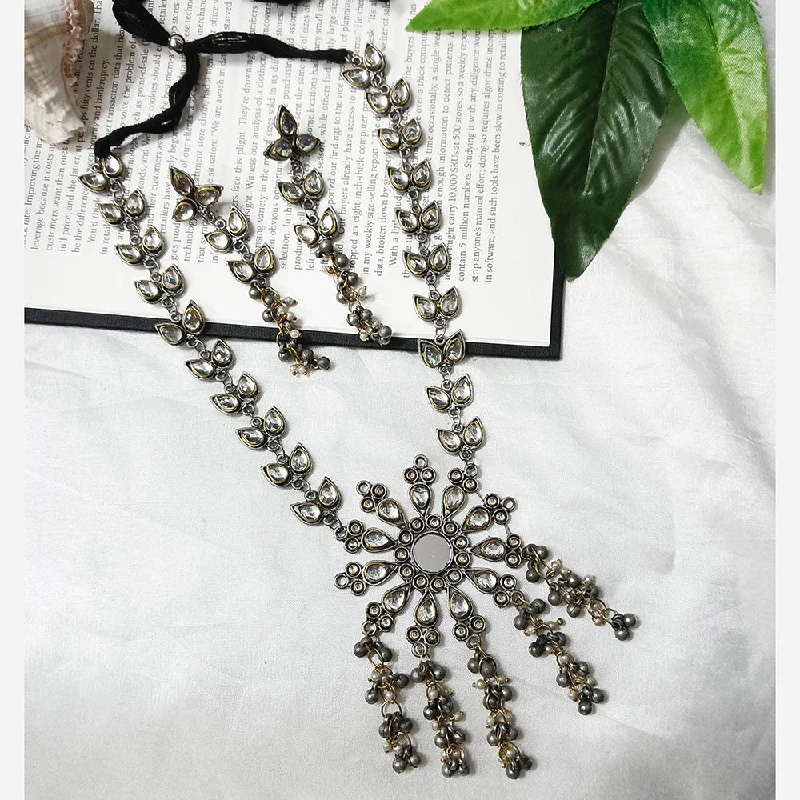 Custom Crystal Necklace-Darshana Jewels Oxidised Plated Long Necklace Set