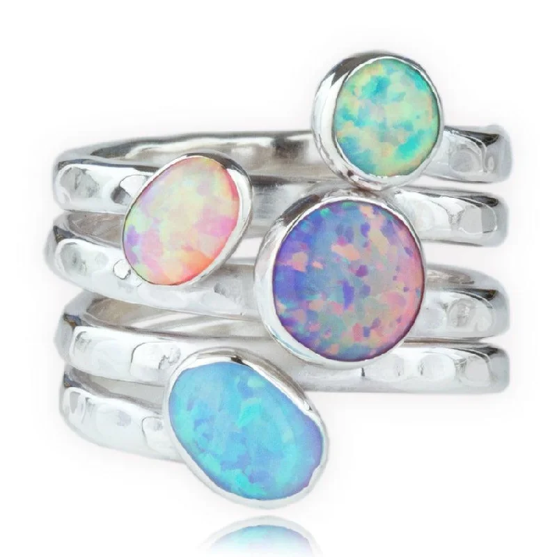 Modern Silver Ring-Lavan Colourful Opal Ring - Sterling Silver