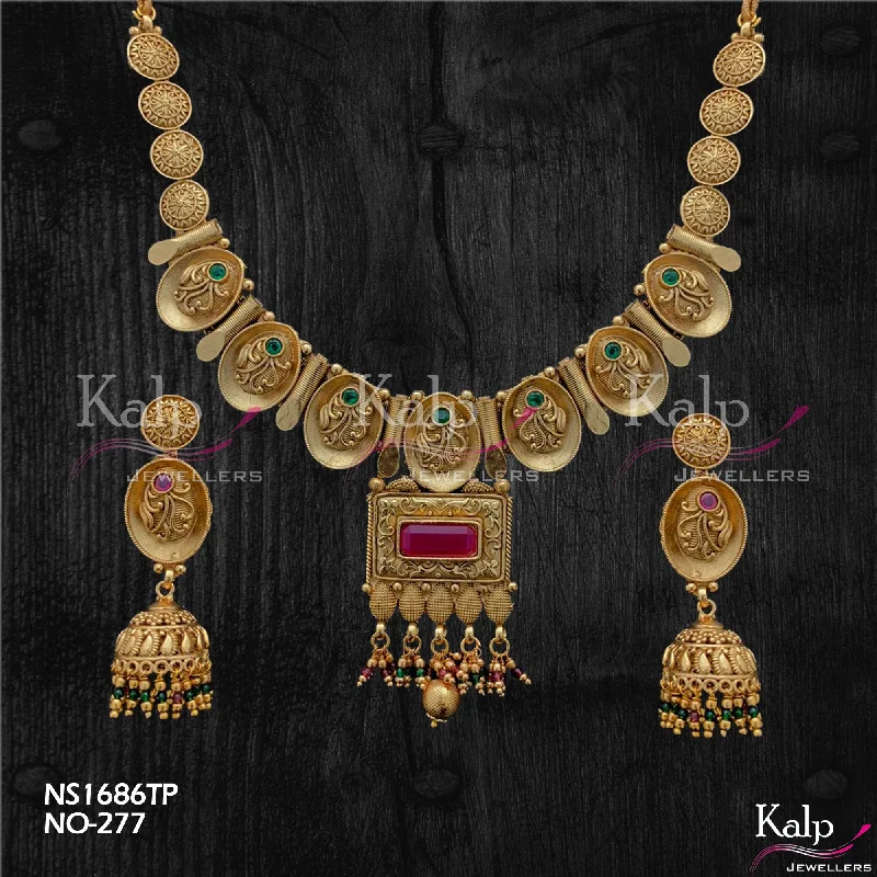 Gold Statement Necklace-Kalp Jewellers Copper Gold Plated Necklace Set