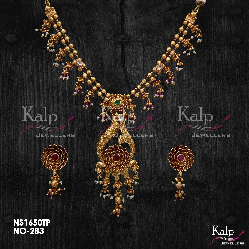 Rose Gold Pendant Necklace-Kalp Jewellers Copper Gold Plated Necklace Set