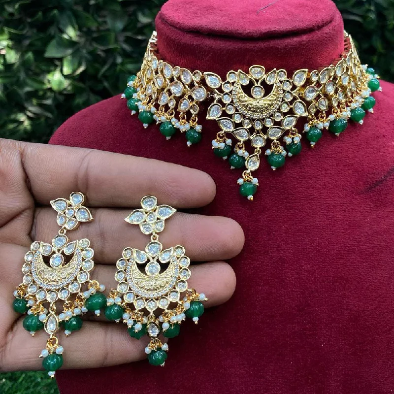 Silver and Gold Necklace-Royal Kundan Jewellery Gold Plated Polki Kundan Stone Choker Necklace Set