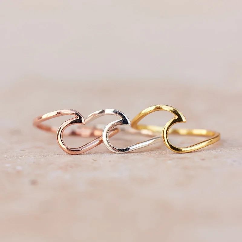 Classic Gold Band Ring-Rose Gold Wave Ring