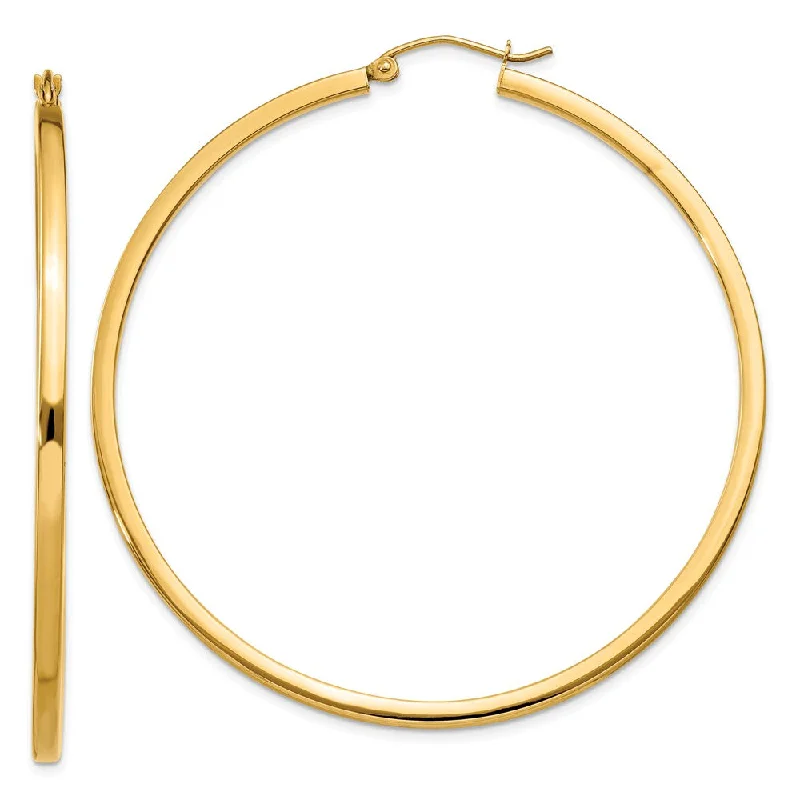 Bold Fashion Earrings-2mm, 14k Yellow Gold Square Tube Round Hoop Earrings, 55mm (2 1/8 In)