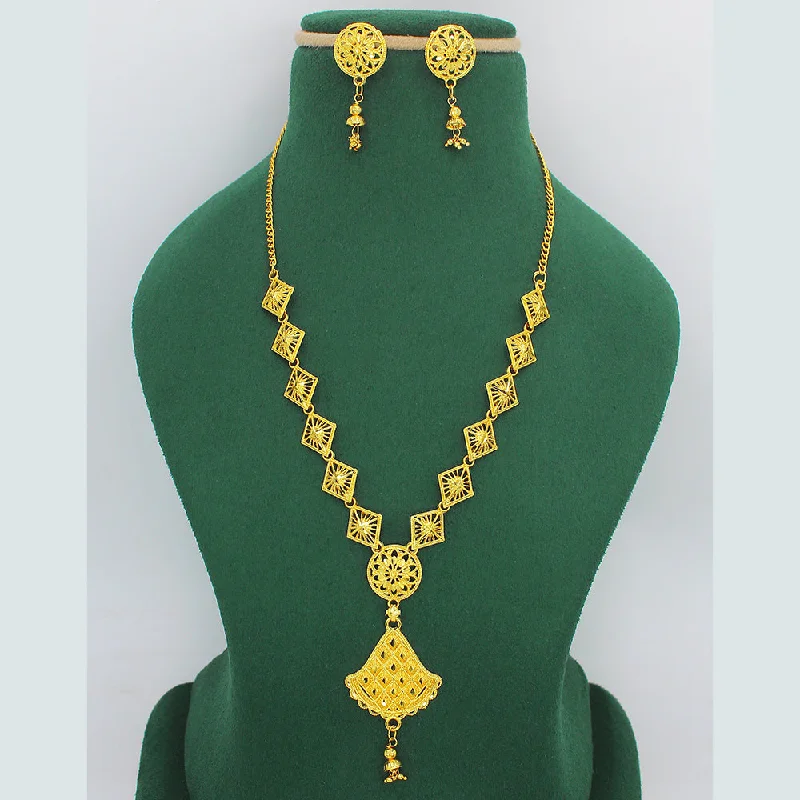 Sterling Silver Necklace-Darshana Jewels Forming Look Gold Plated Long Necklace Set