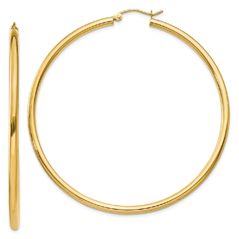 Lightweight Dangle Earrings-2.5mm, 14k Yellow Gold Classic Round Hoop Earrings, 60mm (2 3/8 Inch)