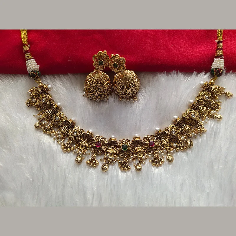 Long Gold Necklace-Kala Creation Gold Plated Pota Stone Necklace Set