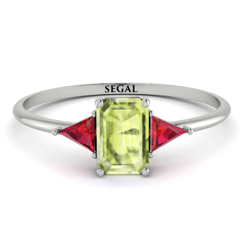 Diamond Ring for Anniversary-Emerald Cut Peridot With Triangles Ring - Remi No. 712