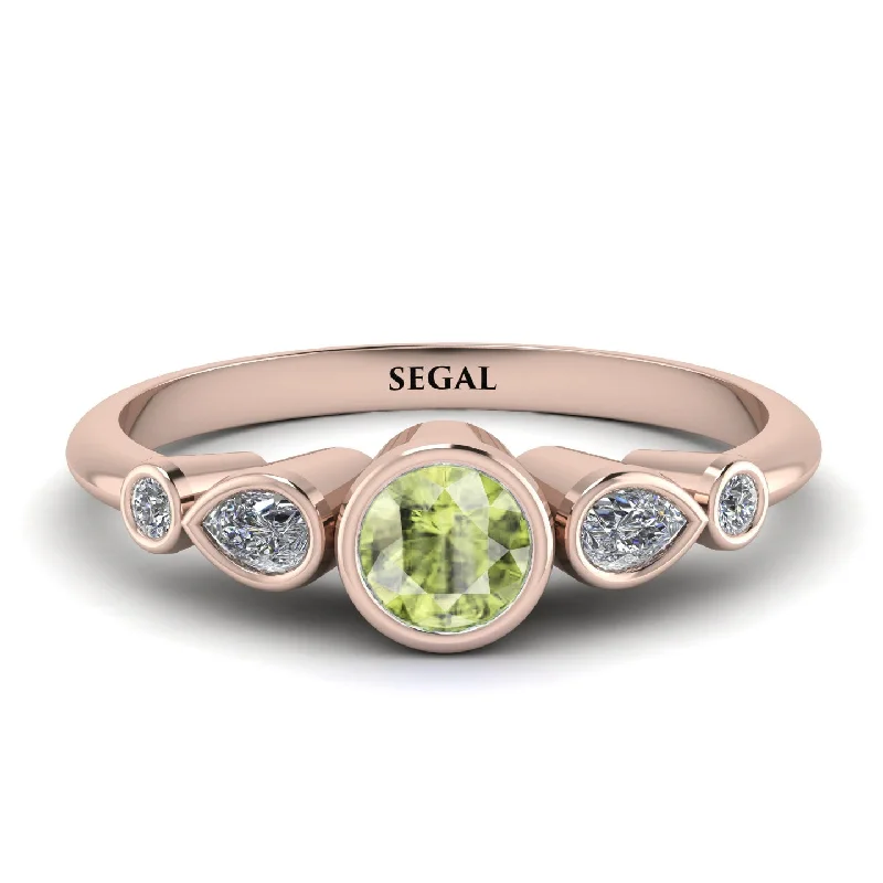 Rose Gold Stackable Ring-Bezel Symmetrical Peridot Ring - Ivy No. 602